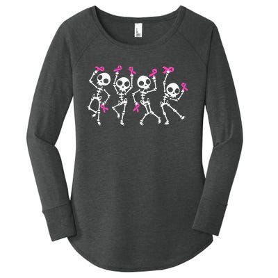 Pink Ribbon Breast Cancer Awareness Skeleton Women's Perfect Tri Tunic Long Sleeve Shirt