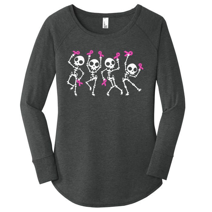 Pink Ribbon Breast Cancer Awareness Skeleton Women's Perfect Tri Tunic Long Sleeve Shirt