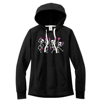 Pink Ribbon Breast Cancer Awareness Skeleton Women's Fleece Hoodie