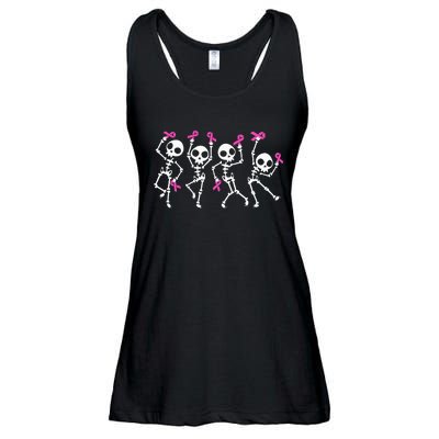 Pink Ribbon Breast Cancer Awareness Skeleton Ladies Essential Flowy Tank