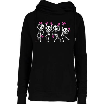 Pink Ribbon Breast Cancer Awareness Skeleton Womens Funnel Neck Pullover Hood