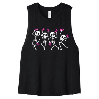 Pink Ribbon Breast Cancer Awareness Skeleton Women's Racerback Cropped Tank