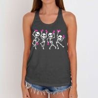 Pink Ribbon Breast Cancer Awareness Skeleton Women's Knotted Racerback Tank