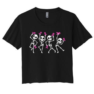 Pink Ribbon Breast Cancer Awareness Skeleton Women's Crop Top Tee