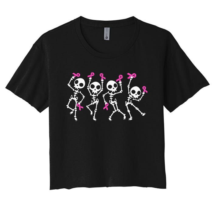 Pink Ribbon Breast Cancer Awareness Skeleton Women's Crop Top Tee