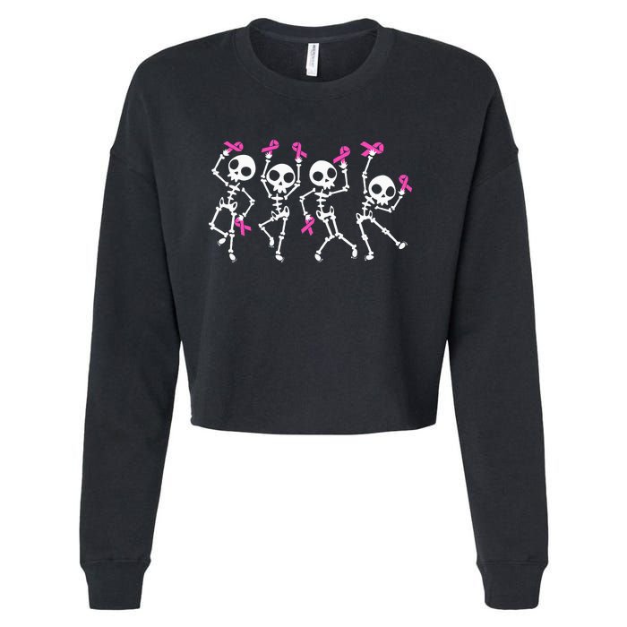 Pink Ribbon Breast Cancer Awareness Skeleton Cropped Pullover Crew