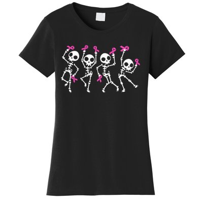 Pink Ribbon Breast Cancer Awareness Skeleton Women's T-Shirt