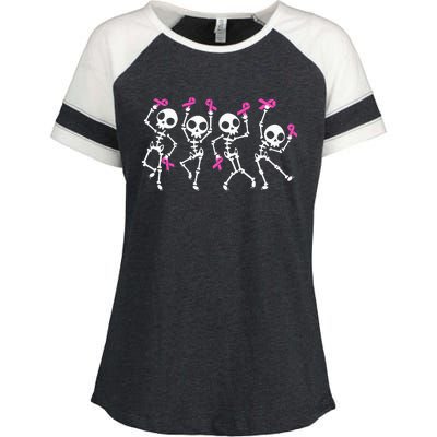 Pink Ribbon Breast Cancer Awareness Skeleton Enza Ladies Jersey Colorblock Tee