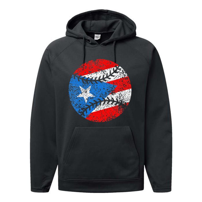 Puerto Rican Baseball Proud Boricua Flag Puerto Rico Performance Fleece Hoodie