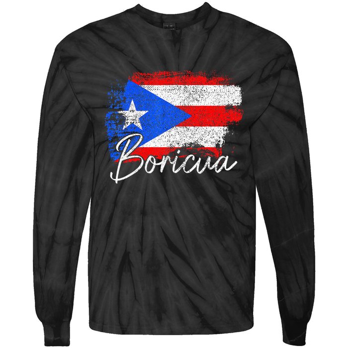 Puerto Rico Boricua Vintage Puerto Rican Flag Pride Tie-Dye Long Sleeve Shirt