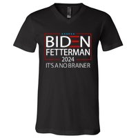 Political Retro Biden Fetterman 2024 ItS A No Brainer V-Neck T-Shirt