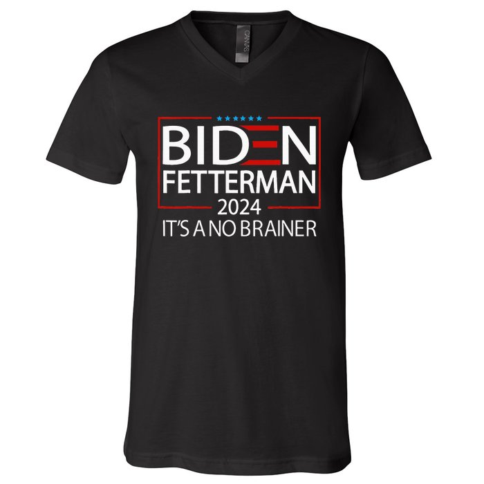 Political Retro Biden Fetterman 2024 ItS A No Brainer V-Neck T-Shirt