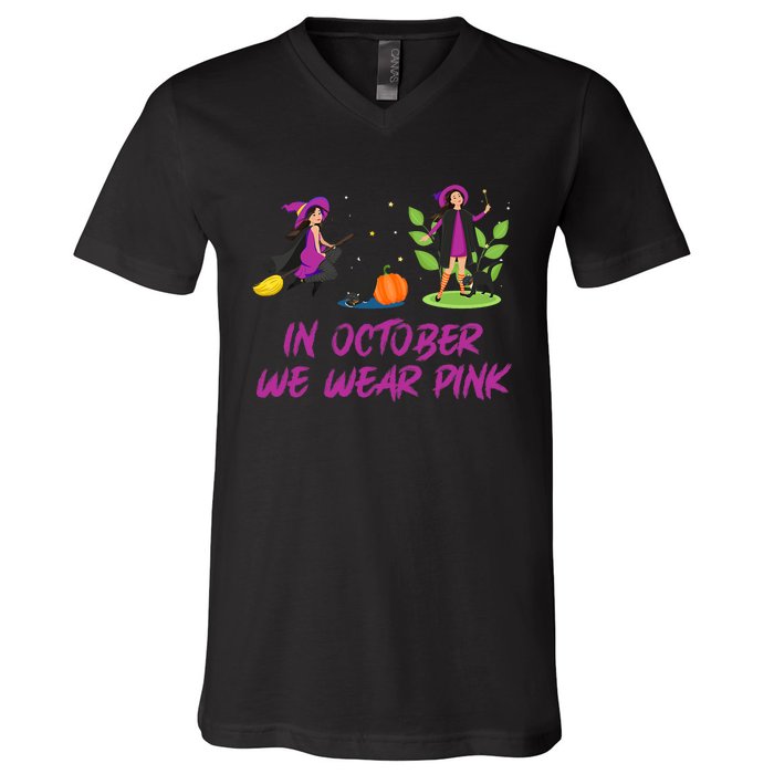 Pink Ribbon Breast Cancer Shirts Halloween V-Neck T-Shirt