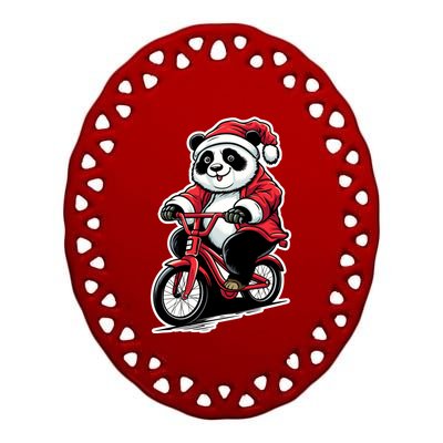 Panda Riding Bicycle Xmas Cycling Panda Lover Christmas Gift Ceramic Oval Ornament