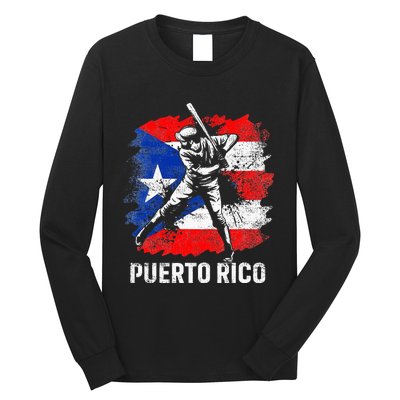 Puerto Rican Baseball Player Puerto Rico Flag Baseball Fans Long Sleeve Shirt