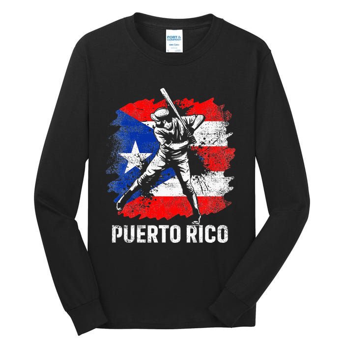 Puerto Rican Baseball Player Puerto Rico Flag Baseball Fans Tall Long Sleeve T-Shirt