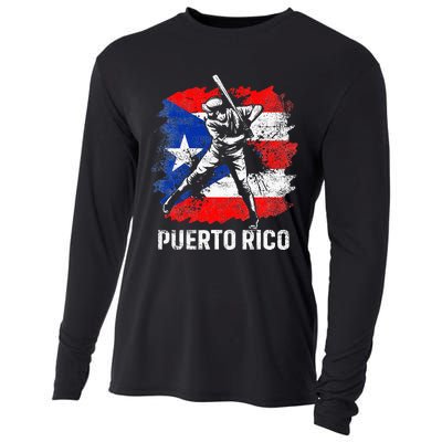 Puerto Rican Baseball Player Puerto Rico Flag Baseball Fans Cooling Performance Long Sleeve Crew