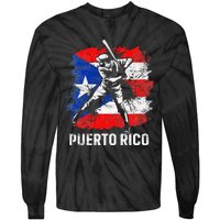 Puerto Rican Baseball Player Puerto Rico Flag Baseball Fans Tie-Dye Long Sleeve Shirt