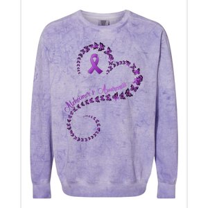 Purple Ribbon Butterfly Heart Alzheimers Awareness Colorblast Crewneck Sweatshirt