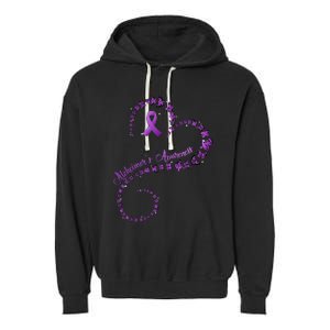 Purple Ribbon Butterfly Heart Alzheimers Awareness Garment-Dyed Fleece Hoodie