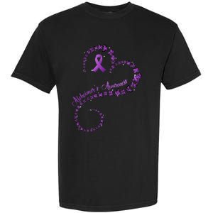 Purple Ribbon Butterfly Heart Alzheimers Awareness Garment-Dyed Heavyweight T-Shirt