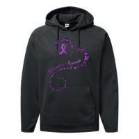 Purple Ribbon Butterfly Heart Alzheimers Awareness Performance Fleece Hoodie