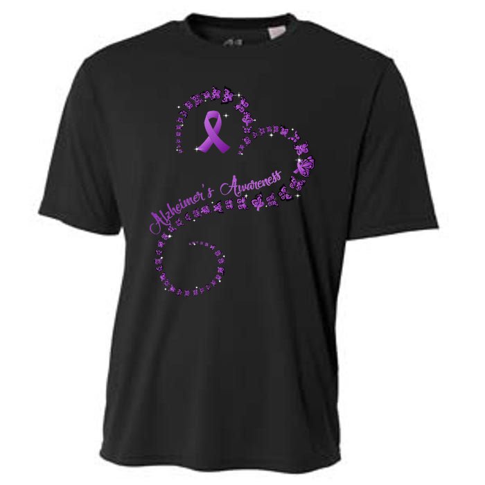 Purple Ribbon Butterfly Heart Alzheimers Awareness Cooling Performance Crew T-Shirt