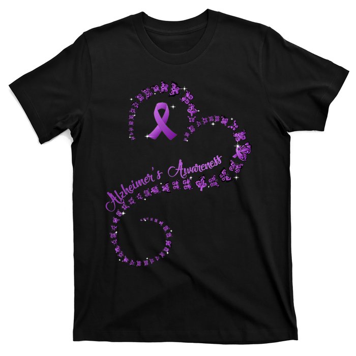 Purple Ribbon Butterfly Heart Alzheimers Awareness T-Shirt