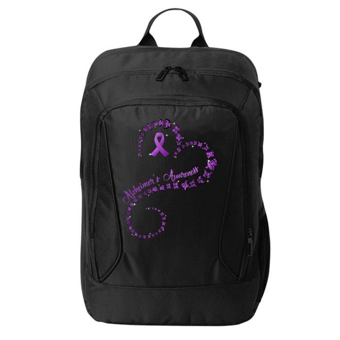 Purple Ribbon Butterfly Heart Alzheimers Awareness City Backpack