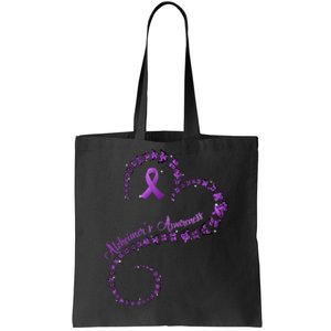 Purple Ribbon Butterfly Heart Alzheimers Awareness Tote Bag