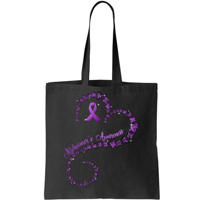 Purple Ribbon Butterfly Heart Alzheimers Awareness Tote Bag