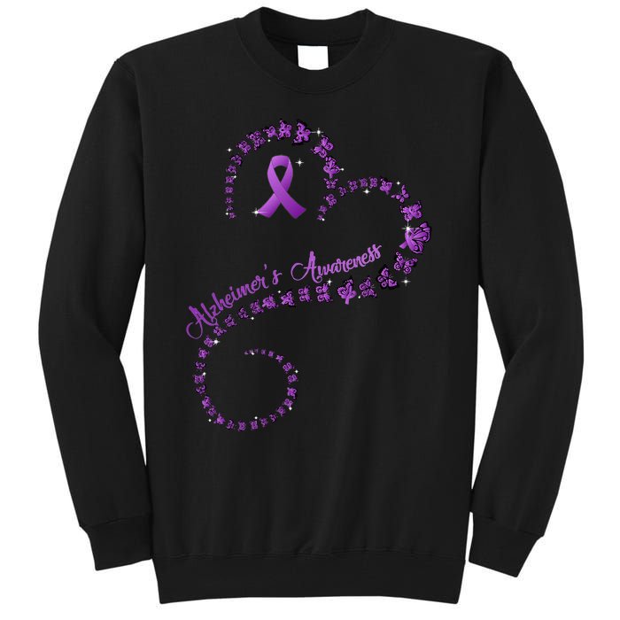 Purple Ribbon Butterfly Heart Alzheimers Awareness Tall Sweatshirt