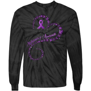 Purple Ribbon Butterfly Heart Alzheimers Awareness Tie-Dye Long Sleeve Shirt