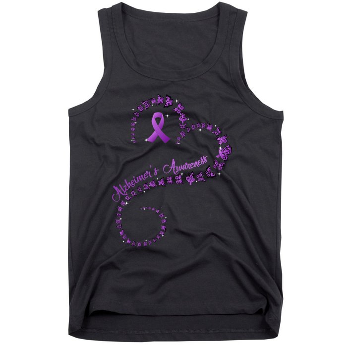 Purple Ribbon Butterfly Heart Alzheimers Awareness Tank Top