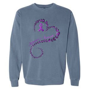 Purple Ribbon Butterfly Heart Alzheimers Awareness Garment-Dyed Sweatshirt