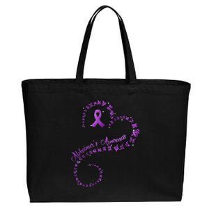 Purple Ribbon Butterfly Heart Alzheimers Awareness Cotton Canvas Jumbo Tote