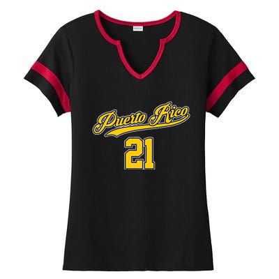 Puerto Rico Baseball 21 Santurce Boricua Baseball Fans Ladies Halftime Notch Neck Tee