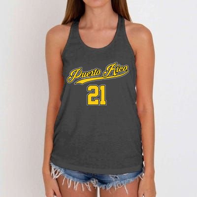 Puerto Rico Baseball 21 Santurce Boricua Baseball Fans Women's Knotted Racerback Tank