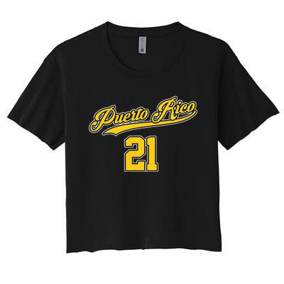 Puerto Rico Baseball 21 Santurce Boricua Baseball Fans Women's Crop Top Tee