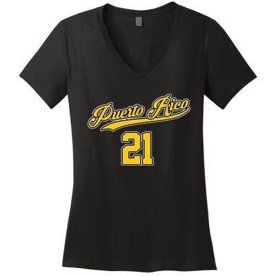 Puerto Rico Baseball 21 Santurce Boricua Baseball Fans Women's V-Neck T-Shirt