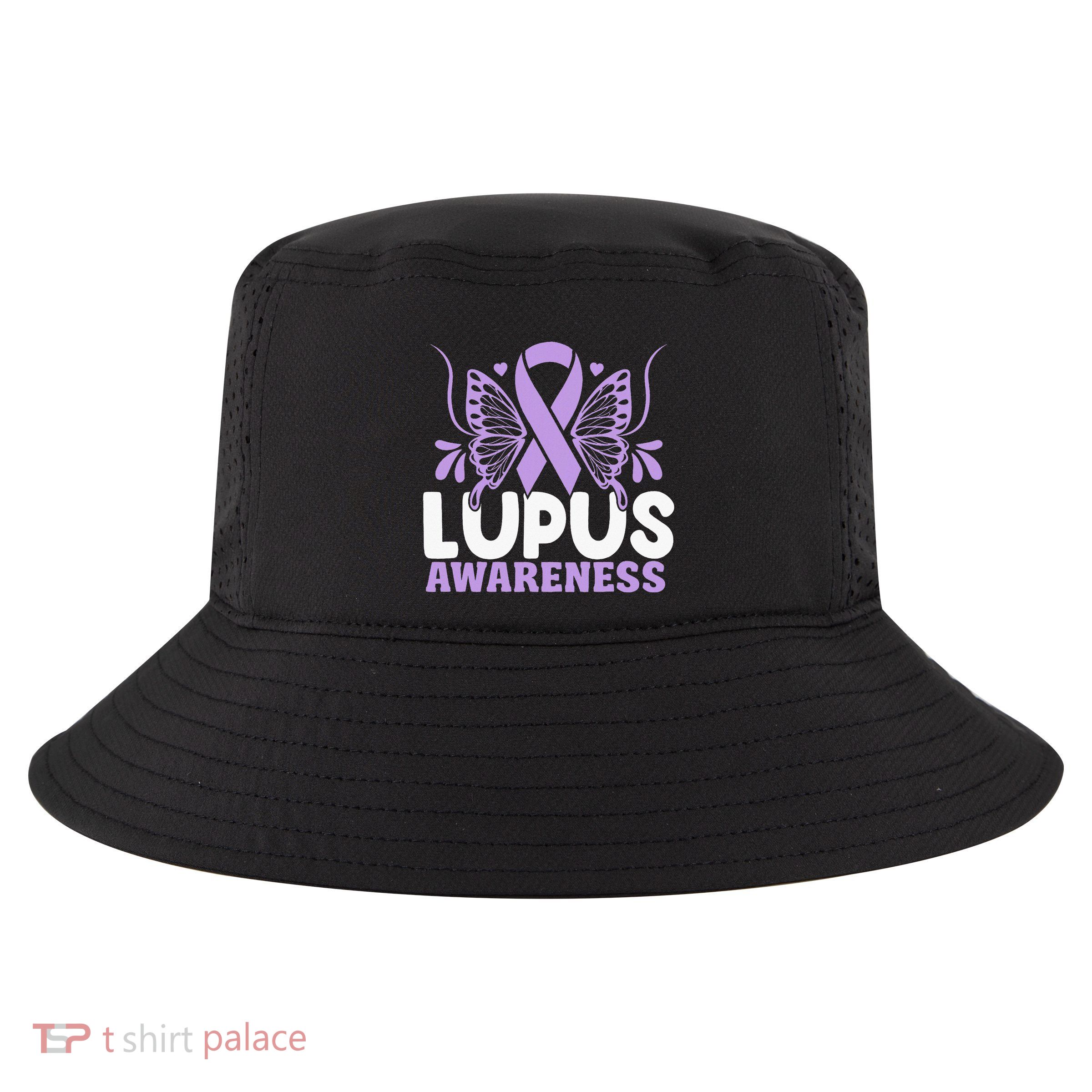 Purple Ribbon Butterfly Lupus Awareness Month Cool Comfort Performance Bucket Hat