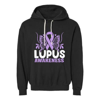 Purple Ribbon Butterfly Lupus Awareness Month Garment-Dyed Fleece Hoodie