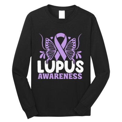 Purple Ribbon Butterfly Lupus Awareness Month Long Sleeve Shirt
