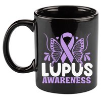Purple Ribbon Butterfly Lupus Awareness Month 11oz C Handle Ceramic Mug