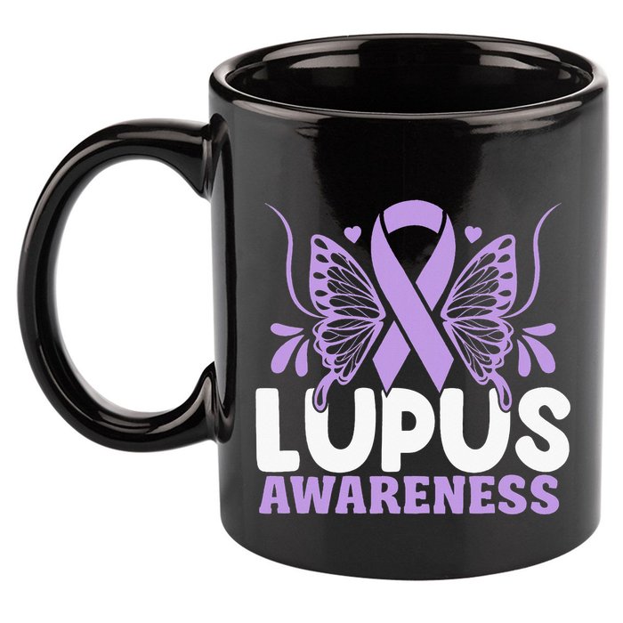 Purple Ribbon Butterfly Lupus Awareness Month 11oz C Handle Ceramic Mug