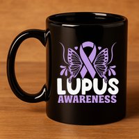 Purple Ribbon Butterfly Lupus Awareness Month 11oz C Handle Ceramic Mug