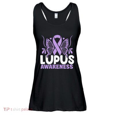 Purple Ribbon Butterfly Lupus Awareness Month Ladies Essential Flowy Tank