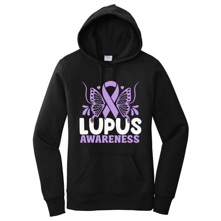 Purple Ribbon Butterfly Lupus Awareness Month Women's Pullover Hoodie