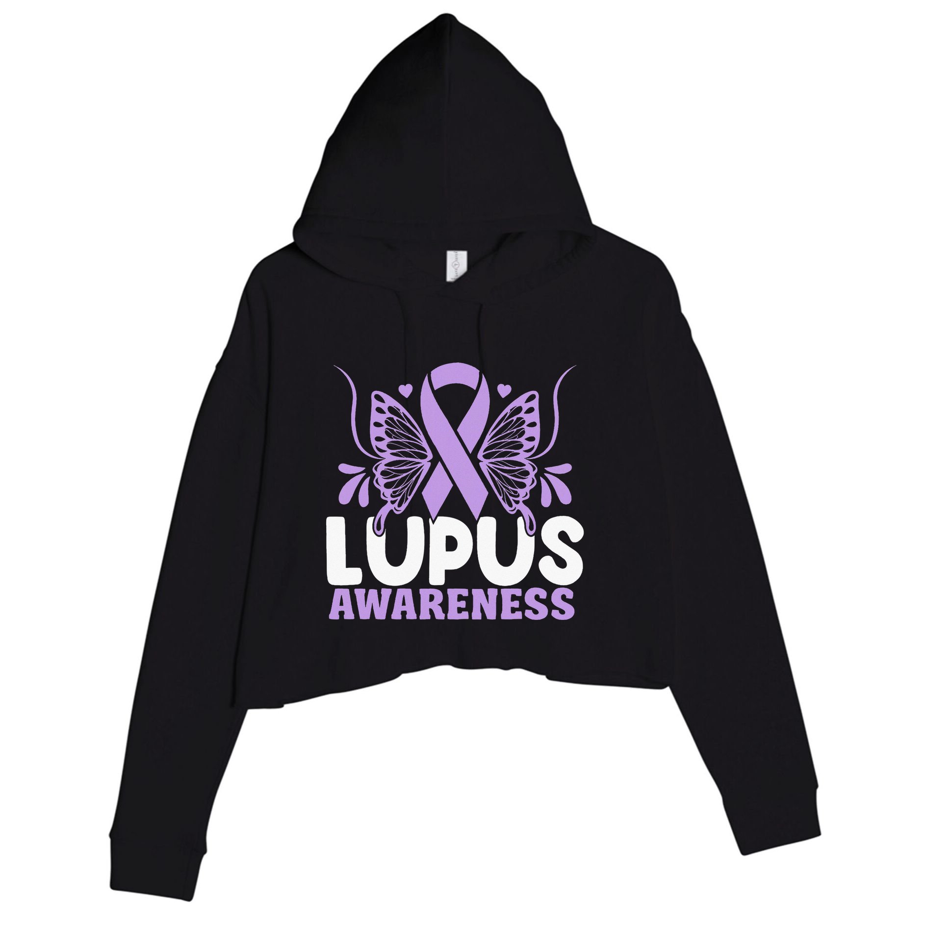 Purple Ribbon Butterfly Lupus Awareness Month Crop Fleece Hoodie