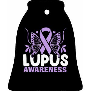 Purple Ribbon Butterfly Lupus Awareness Month Ceramic Bell Ornament